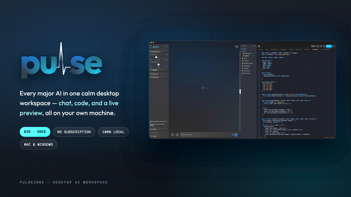 Pulse desktop workspace with code and live preview